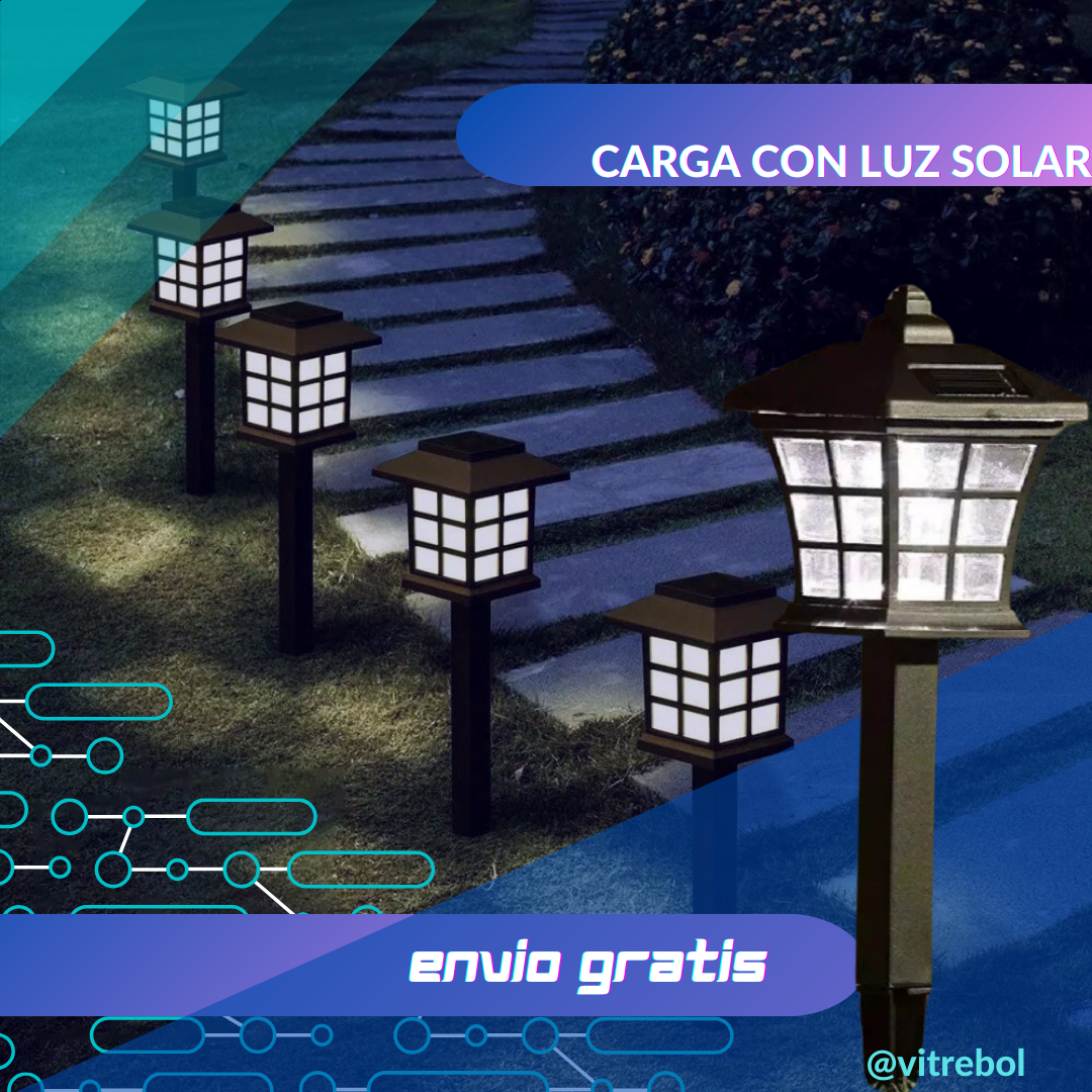 PACK 4 Estacas Solares Tipo Japonesa - Carga con panel solar - Ilumina Tus Jardines.