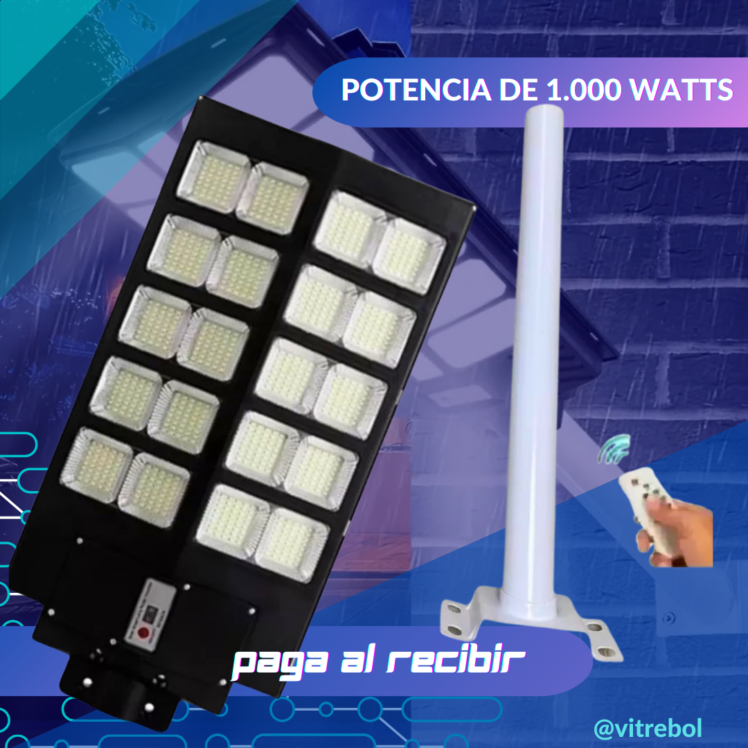 FOCO LED SOLAR 1000 watts-Imponente y de alta calidad. Te Obsequiamos el tubo de instalación