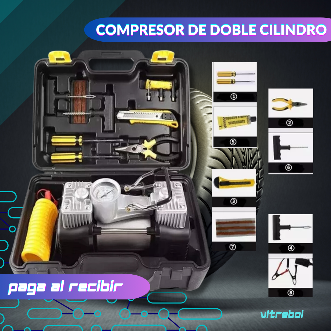 Compresor Aire Doble Cilindro 12v 4x4