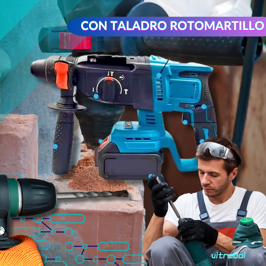Kit de 6 Herramientas 98v - Taladro, llave de impacto, esmeril angular, rotomartillo, mini sierra y sierra circular