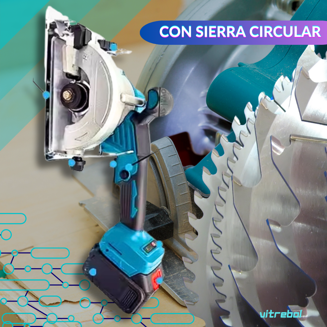 Kit de 6 Herramientas 98v - Taladro, llave de impacto, esmeril angular, rotomartillo, mini sierra y sierra circular
