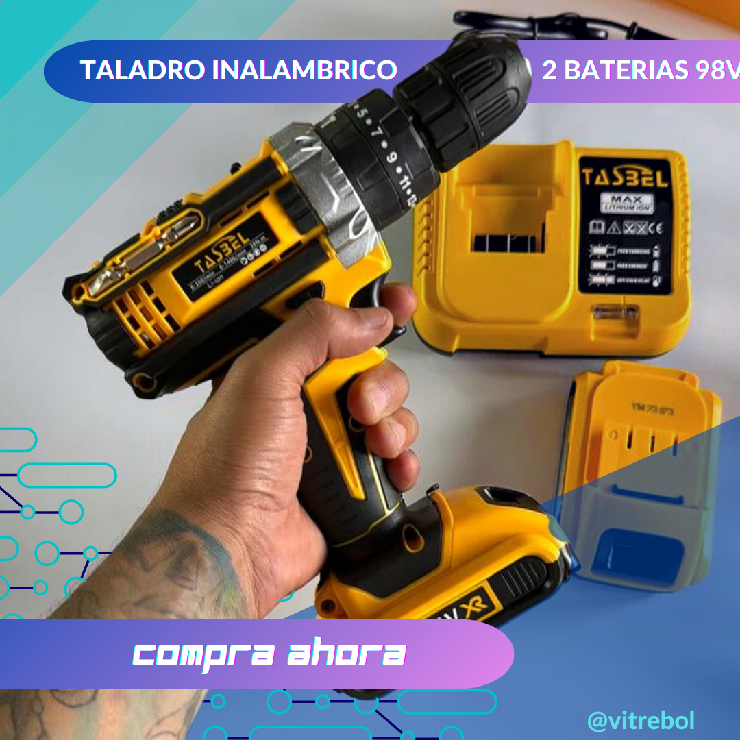 Taladro Inalambrico percutor 2 Baterias 98V tasbel - Potencia y Estabilidad en un taladro