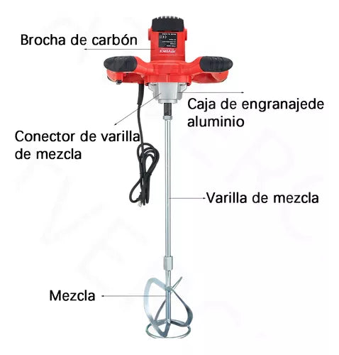 MEZCLADOR 1500 watts - para Cemento -Pintura -Hormigón -Barro- lechada.