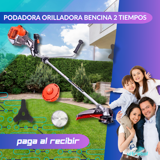Podadora Orilladora Bencina - Incluye Trmmer de Nylon (Orilladora) Cuchilla de 3 punta (Desbrozadora) y Disco 40T (Desmalezadora)