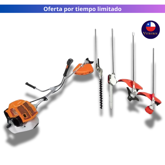 Motosierra, Cortasetos, Orilladora y Desbrozadora  4 en 1 con Motor de 52cc y 2.2Hp