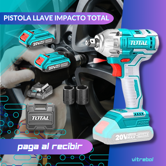 Llave de Impacto de 20V - Original marca Total 2 Baterías, viene en maleta plástica - Trae 2 dados (19, 21 mm)