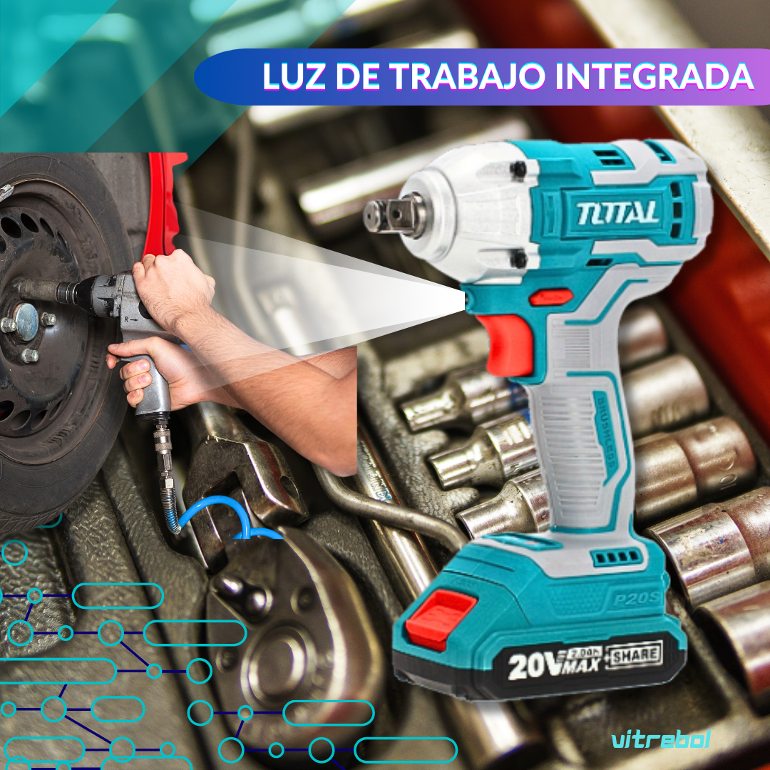Llave de Impacto de 20V - Original marca Total 2 Baterías, viene en maleta plástica - Trae 2 dados (19, 21 mm)