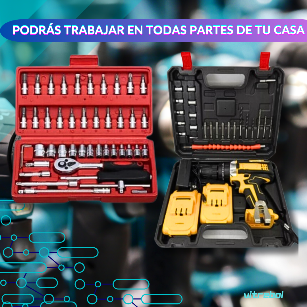 Pack Taladro Inalámbrico y Juego de Dados 46pcs - Arma todo lo que siempre deseaste