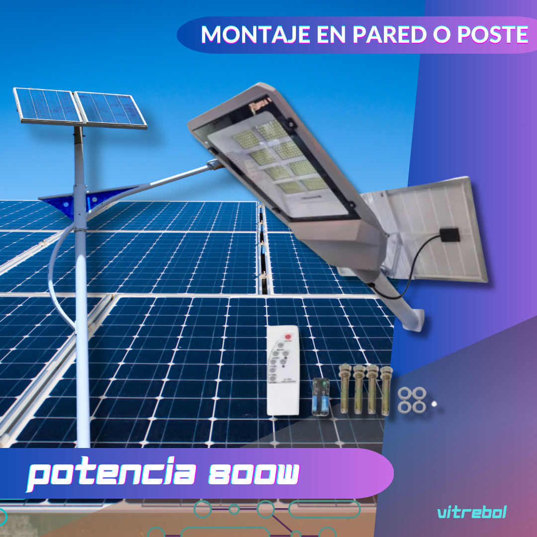 Luminaria Solar Led de 800w - con soporte para pared y poste