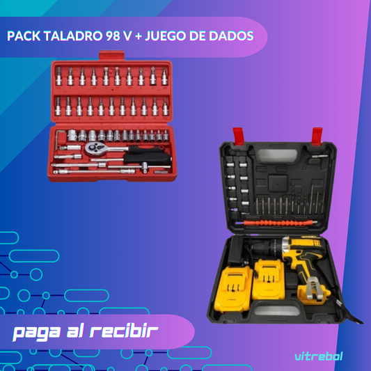 Pack Taladro Inalámbrico 98 V+ Juego Dados 46pcs