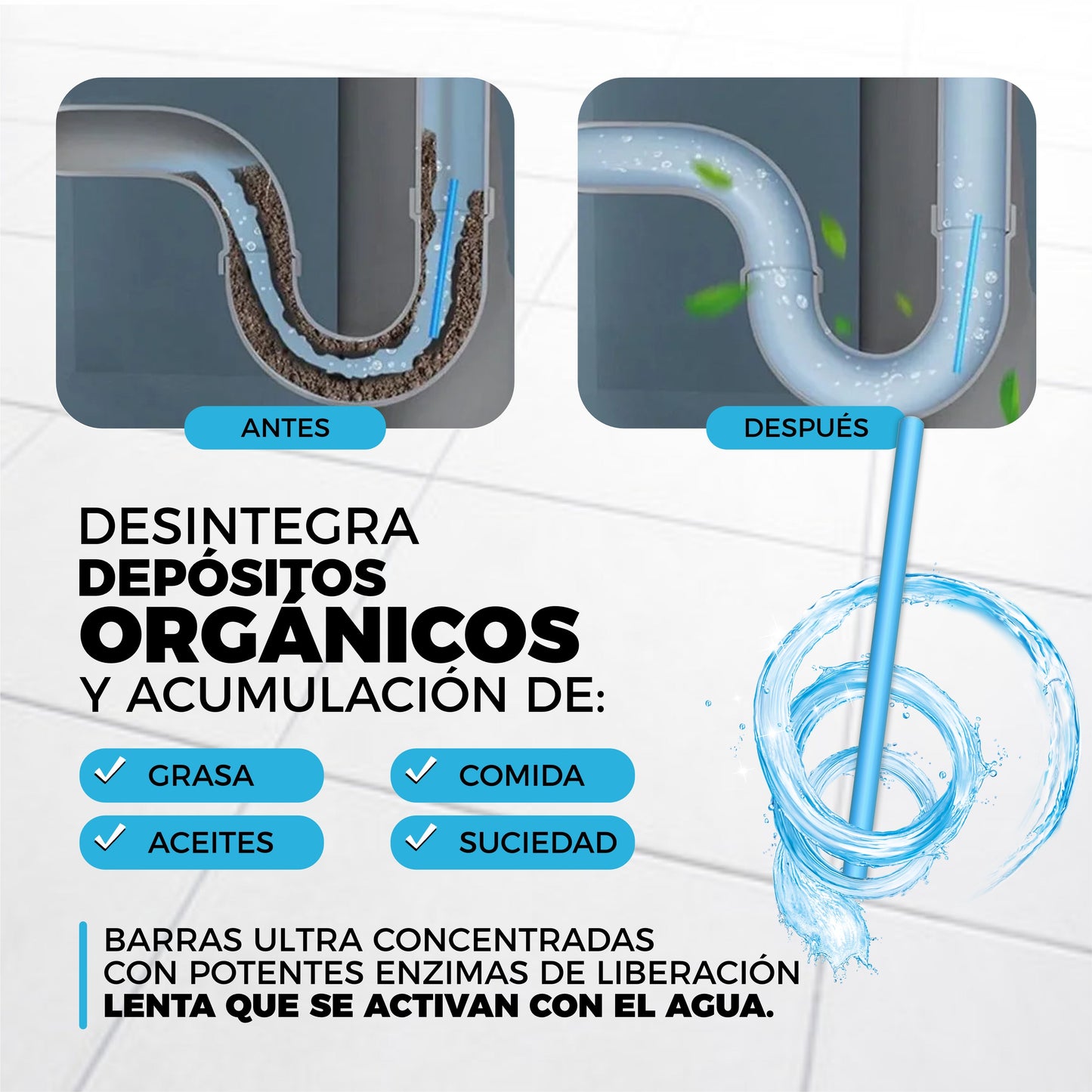 72x1 | Barras Descontaminadoras De Cañerías 3 en 1 - StickClean©